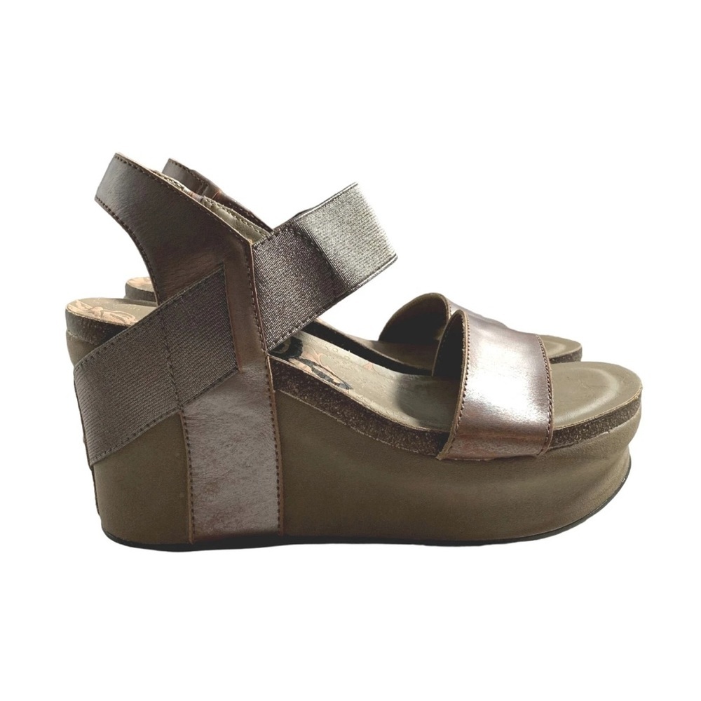OTBT,Bushnell Wedge Sandals Womens 
Metallic Bronze Beige Leather,GUC,Size 7.5 - Picture 4 of 13
